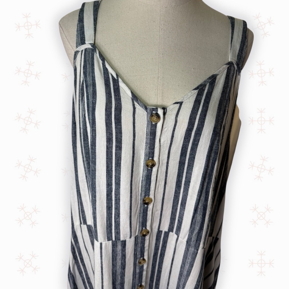 NWT Terra & Sky ‘Button Front Tank Dress’ in White & Navy Blue Stripe Plus Sz 2X - Picture 4 of 13